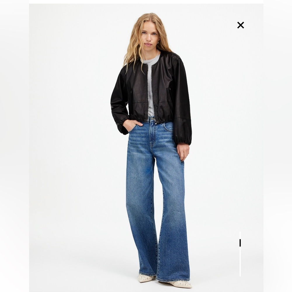 Madewell Black Cropped Leather Bomber Jacket - Picture 5 of 8